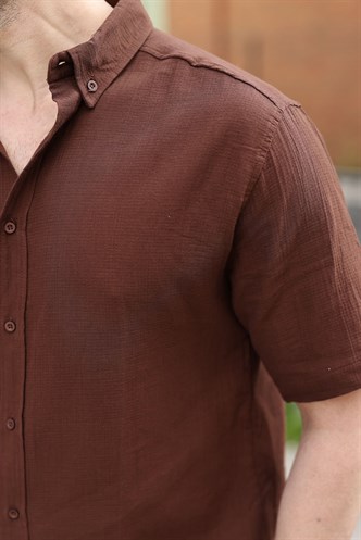 Acı Kahverengi Basic Erkek Şort Gömlek Takım E7321