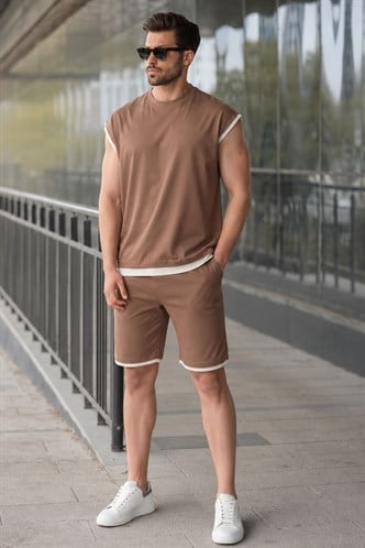 Vizon Sıfır Kol Erkek Şort T-shirt Takım E7308