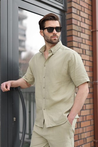 Mint Yeşili Basic Erkek Şort Gömlek Takım E7321