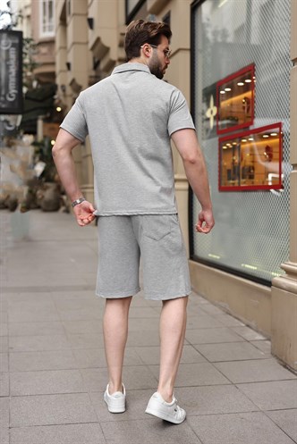 Gri Polo Yaka T-shirt Şort Takım E7363
