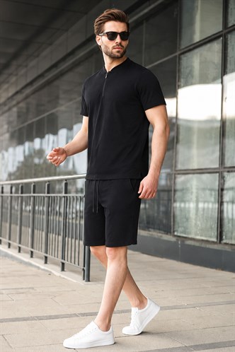 Siyah Regular Fit Erkek Şort Takımı 6364