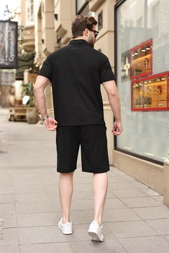 Siyah Polo Yaka T-shirt Şort Takım E7363
