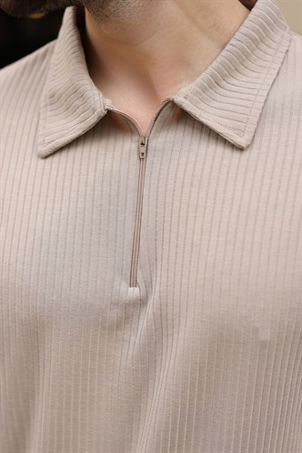 Bej Polo Yaka T-shirt Şort Takım E7363