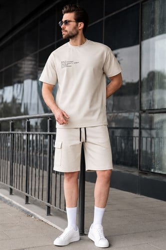 Madmext Men Oversize Beige Shorts Set 5391