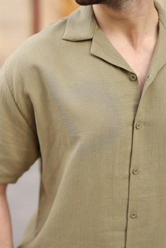 Açık Yeşil %100 Pamuklu Erkek Şort Gömlek Takım E7360