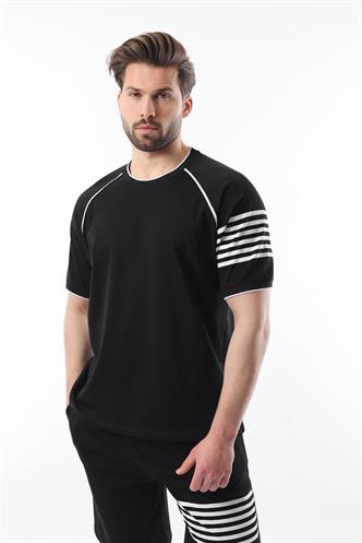 Siyah Baskılı Reglan Kol Erkek Şort T-shirt Takımı E7306