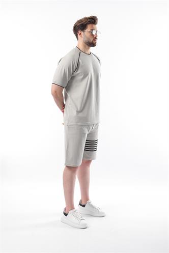 Boyalı Gri Baskılı Reglan Kol Erkek Şort T-shirt Takımı E7306