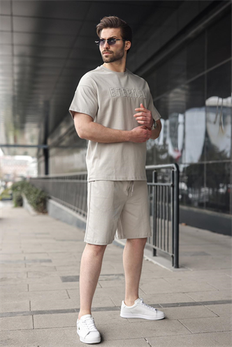 Boyalı Gri Erkek Şort T-shirt Takım E7347