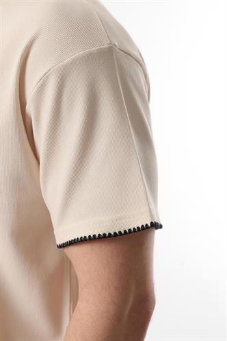 Bej Nakış Detaylı Erkek Şort T-shirt Takım E7305