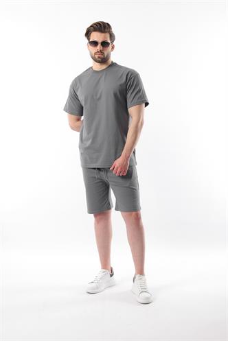 Füme Overfit Baskılı Erkek Şort T-shirt Takım E7302