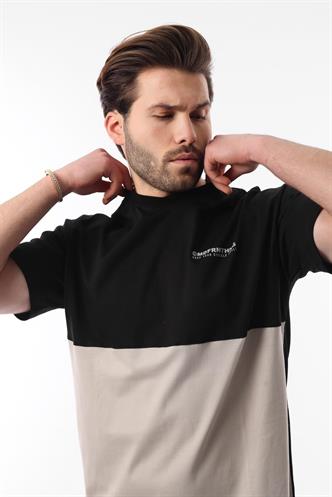 Siyah Baskılı Renk Bloklu Pamuklu Ayarlanabilir Bel Şort Takım 5952