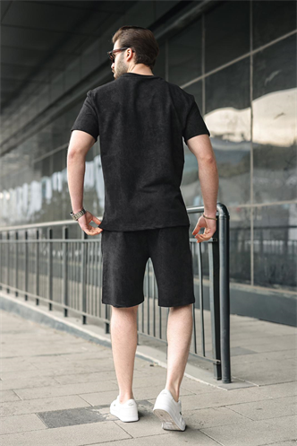 Siyah Batik Desenli Overfit Şort T-shirt Takım E7357