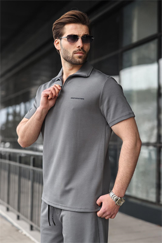 Füme Yarım Fermuarlı Polo Yaka T-shirt Şort Takım E7348