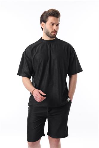 Siyah Bisiklet Yaka Erkek Şort Takımı 5949
