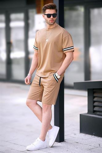 Kapuçino Bisiklet Yaka Erkek Şort Takımı 5951