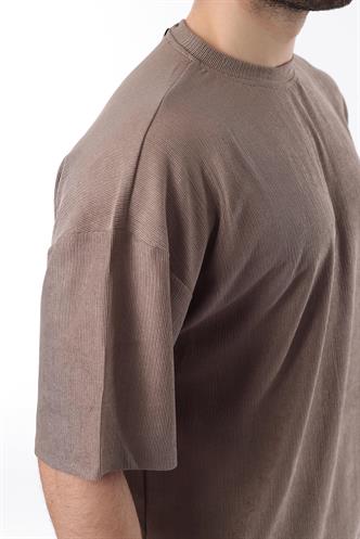 Kahverengi Bisiklet Yaka Erkek Şort Takımı 5949