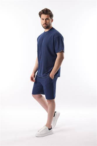 Lacivert Nakış Detaylı Erkek Şort T-shirt Takım E7305
