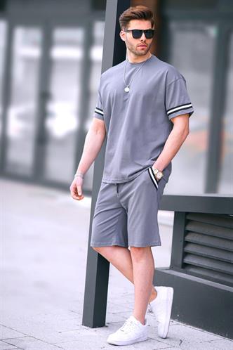 Füme Bisiklet Yaka Erkek Şort Takımı 5951