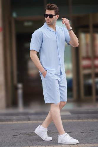 Mavi Erkek Gömlek Şort Takımı 5956