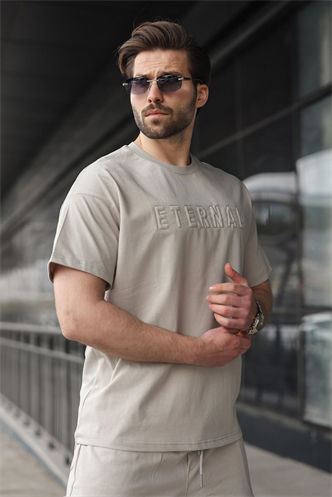 Boyalı Gri Erkek Şort T-shirt Takım E7347