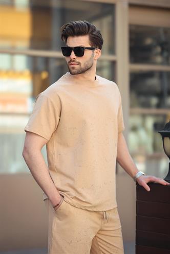 Bej Basic Erkek Şort T-shirt Takımı E7309
