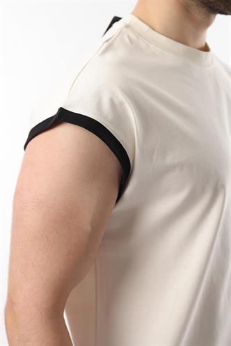 Ekru Sıfır Kol Erkek Şort T-shirt Takım E7308