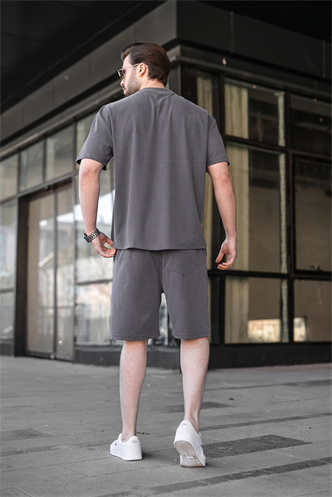 Boyalı Gri Tensel Kumaş Erkek Şort Tişört Takım E7349