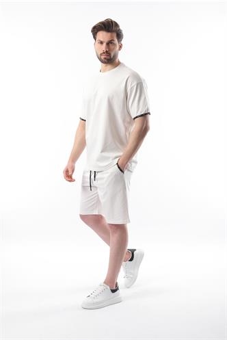 Madmext Ekru Basic Erkek Şort T-Shirt Takımı E7307