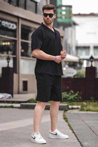 Erkek Siyah Basic Oversize Gömlek Takımı 5588