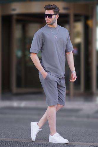 Füme Bisiklet Yaka Basic Erkek Şort Takımı 5953