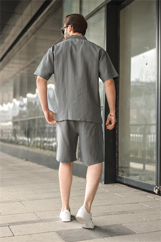 Füme Tensel Kumaş Erkek Şort Gömlek Takım E7352