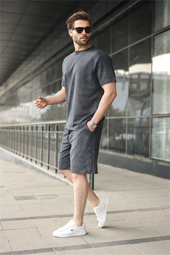 Füme Batik Desenli Overfit Şort T-shirt Takım E7357