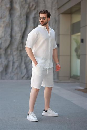 Beyaz Basic Erkek Şort Gömlek Takım E7321