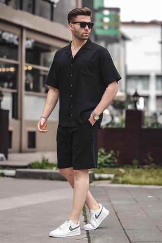 Erkek Siyah Basic Oversize Gömlek Takımı 5588