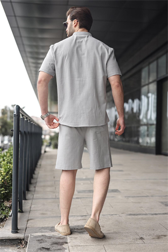 Boyalı Gri Erkek Şort Gömlek Takım E7350