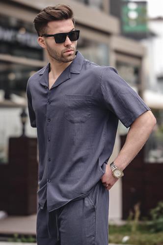 Erkek Füme Basic Oversize Gömlek Takımı 5588