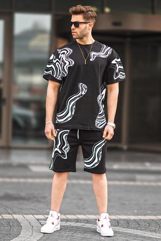 Siyah Desenli Erkek Şort Takımı 5948