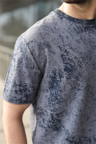 Lacivert Batik Desenli Overfit Şort T-shirt Takım E7357