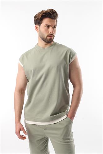 Mint Yeşili Sıfır Kol Erkek Şort T-shirt Takım E7308