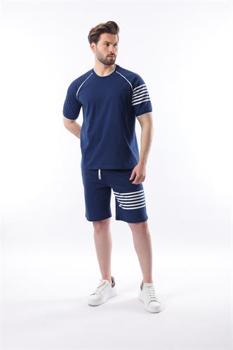 Lacivert Baskılı Reglan Kol Erkek Şort T-shirt Takımı E7306