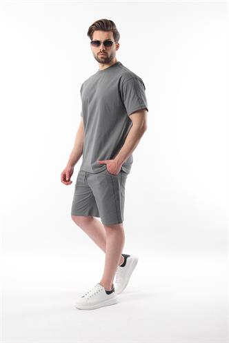 Füme Overfit Baskılı Erkek Şort T-shirt Takım E7302