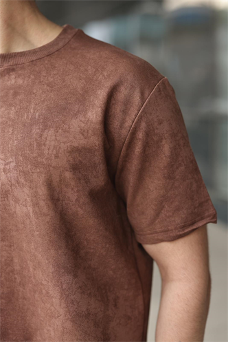 Kahverengi Batik Desenli Overfit Şort T-shirt Takım E7357