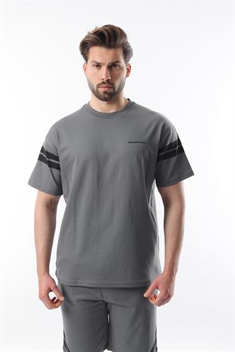 Füme Şerit Detaylı Erkek Şort T-shirt Takım E7301