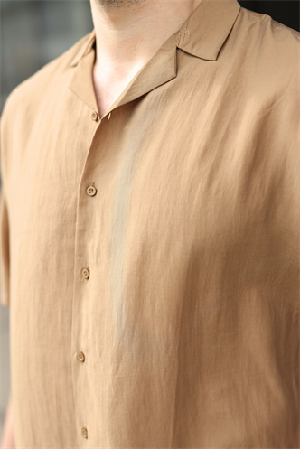 Camel Tensel Kumaş Erkek Şort Gömlek Takım E7352