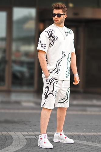 Ekru Desenli Erkek Şort Takımı 5948