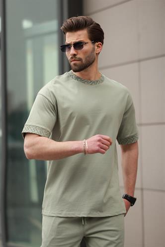 Mint Yeşili Baskılı %100 Pamuklu Erkek Şort Tişört Takım E7312