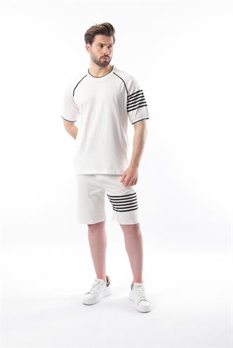 Siyah Baskılı Reglan Kol Erkek Şort T-shirt Takımı E7306