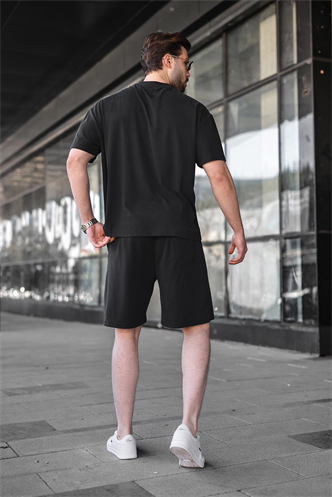 Siyah Tensel Kumaş Erkek Şort Tişört Takım E7349