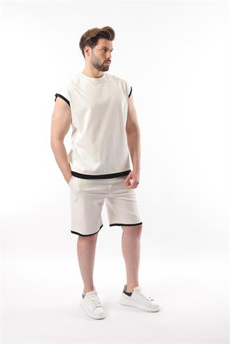 Ekru Sıfır Kol Erkek Şort T-shirt Takım E7308