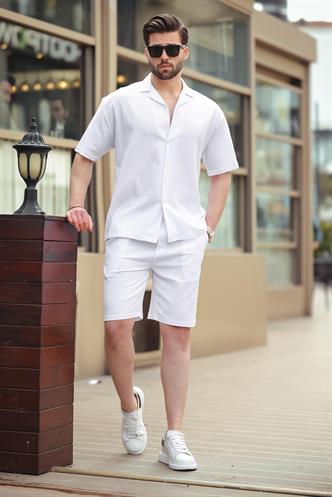 Beyaz Basic Erkek Şort Takımı 6729